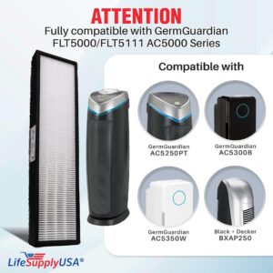 LifeSupplyUSA True HEPA Replacement Compatible with GermGuardian FLT5000/FLT5111 AC5000 Series Air Cleaners, Filter C