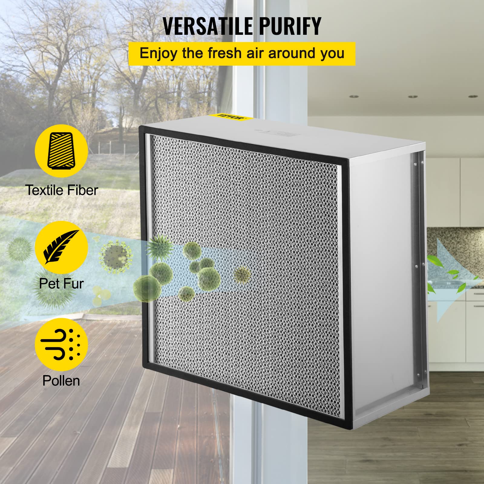 VEVOR Filter Replacement, 24'' x 24'' x 11.5'' AC Filter, HEPA Pleated Air Filter, Air Filter Replacement with Galvanized Frame, 99.97% Standard Filter Compatible for HEPA Filter Novair 2000