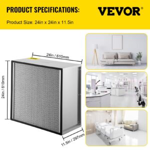 VEVOR Filter Replacement, 24'' x 24'' x 11.5'' AC Filter, HEPA Pleated Air Filter, Air Filter Replacement with Galvanized Frame, 99.97% Standard Filter Compatible for HEPA Filter Novair 2000