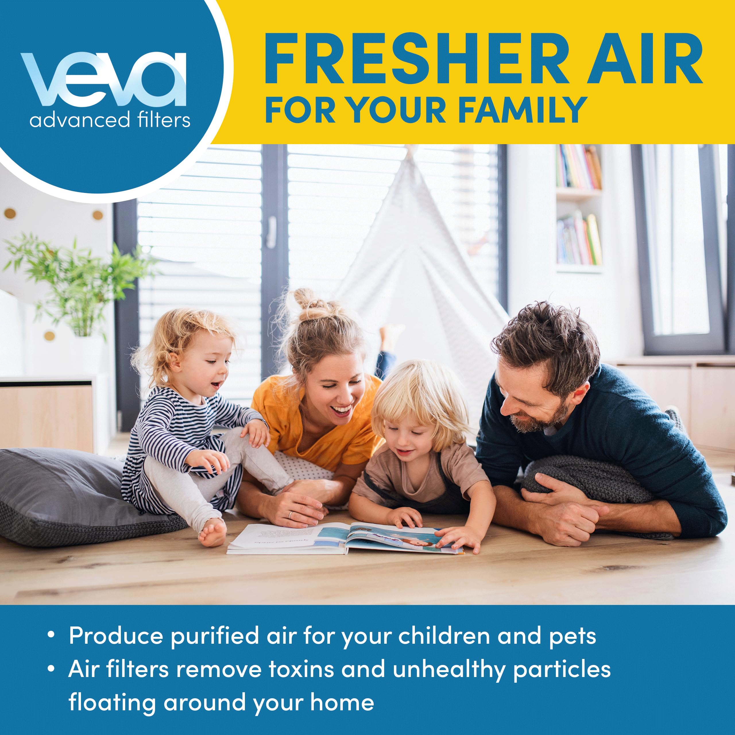 VEVA 8000 Elite Pro Series Air Purifier 2 HEPA & 8 Carbon Pre-Filters Activated Carbon Pre Filters Removes Allergens, Smoke, Dust, Pet Dander & Odor Air Cleaner Home & Office, 325 Sq Ft.