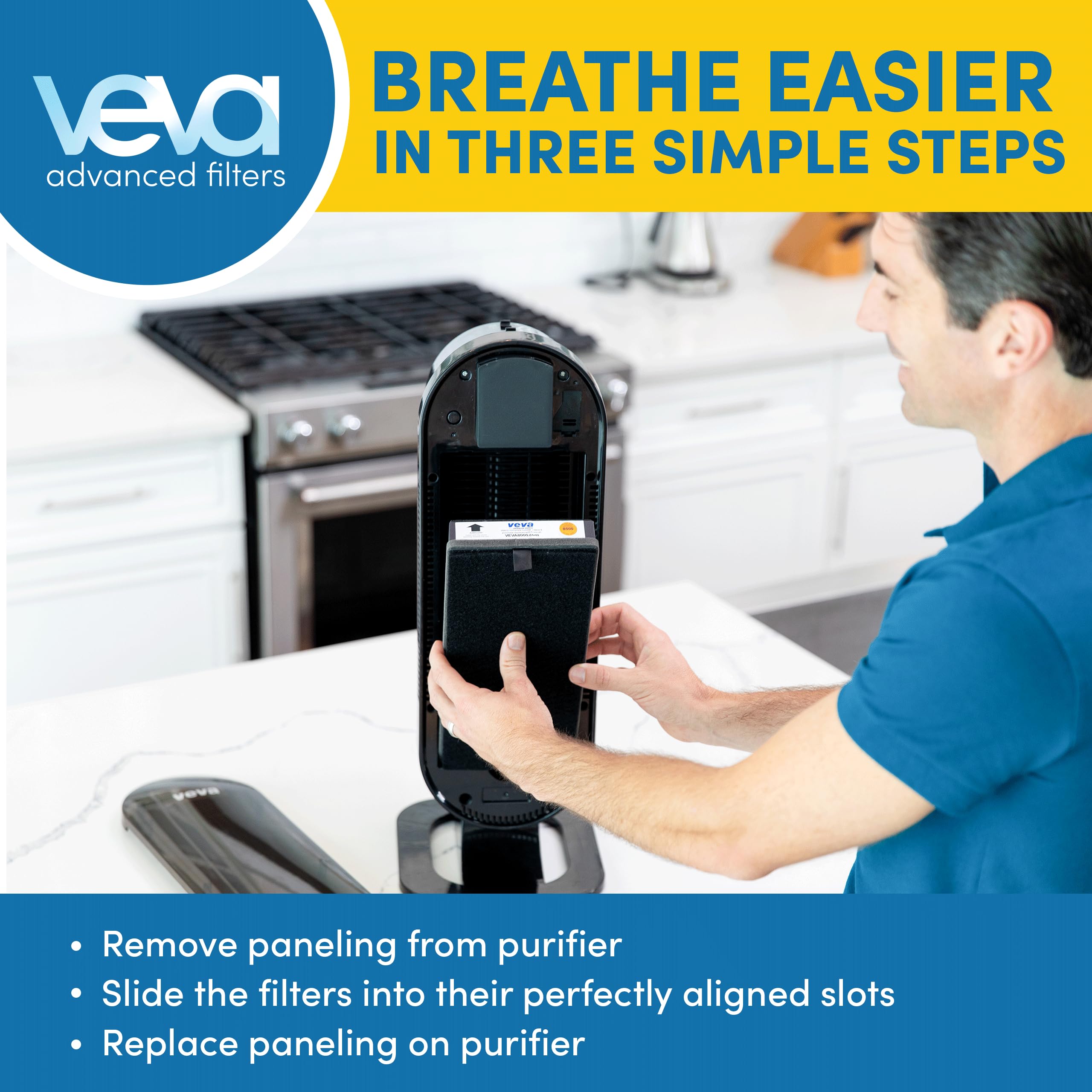 VEVA 8000 Elite Pro Series Air Purifier 2 HEPA & 8 Carbon Pre-Filters Activated Carbon Pre Filters Removes Allergens, Smoke, Dust, Pet Dander & Odor Air Cleaner Home & Office, 325 Sq Ft.