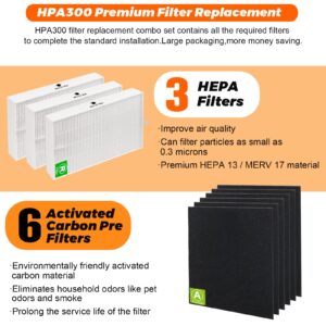 3 Pack HPA300 HEPA Filter Replacement for Honeywell Air Purifiers Filter HPA300 Series & Filter R - HPA300, HPA304, HPA8350,HPA300VP Replace HRF-R3 HRF-AP1(with 6 Activated Carbon Pre Filters)