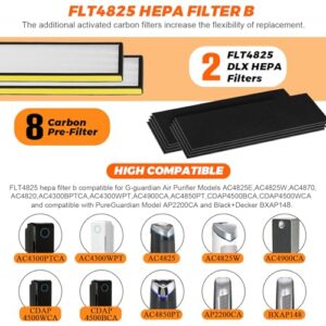 FLT4825 HEPA Filter B Replacement-Compatible with Guardian Air Purifier Models-Replaces AC4820, CDAP4500BAC, AC4800, AC4300 AC4900CA AC4825 AC4825E by Blutoget -2 H13 HEPA Filters 8 Carbon Pre-Filters