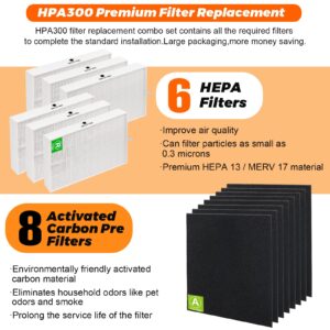 6Pack HPA300 HEPA Filter Replacement for Honeywell Air Purifiers Filter HPA300 Series - HPA300, HPA304, HPA8350, HPA300VP- Replace HRF-R3 HRF-AP1 with 8 Pack Activated Carbon Pre-Filter