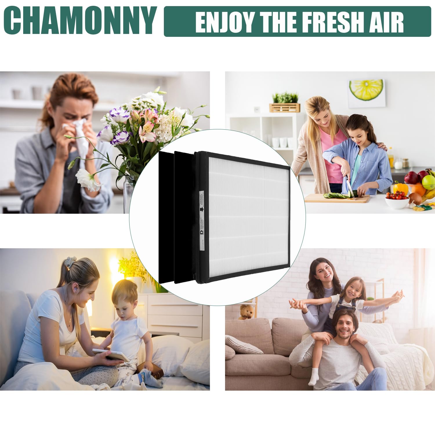 CHAMONNY IAF-H-100D True HEPA Idylis D Filter Replacement Size D, Compatible with Idylis AC-2118, AC-2123, IAP-10-280 Air Purifier Devices, 2HEPA Filters + 4 Activated Carbon Pre-filters