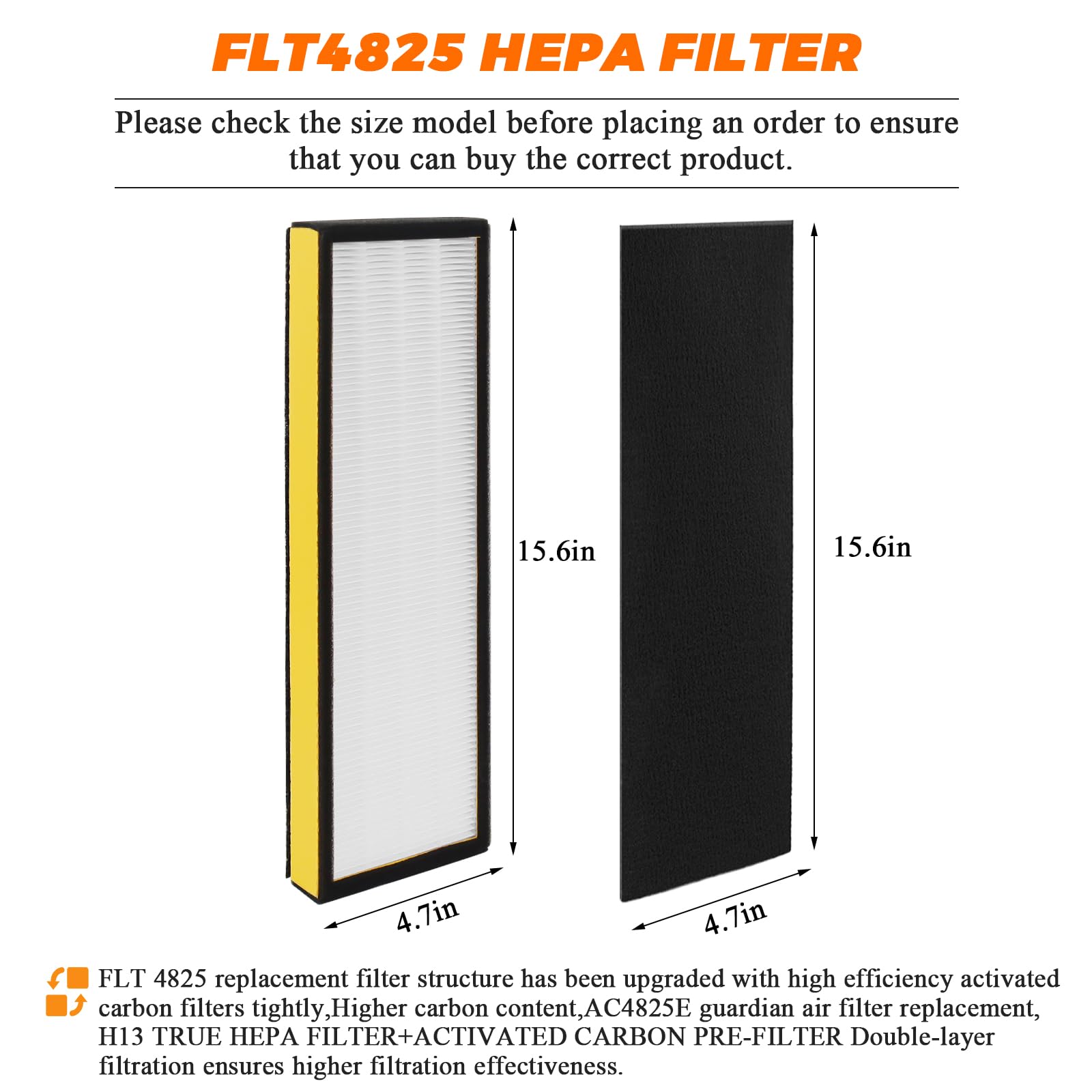 Blutoget FLT4825 Replacement Filter B Replaces AC4825 AC4825E AC4825DLX(Pack of 2 x HEPA Filters + 2 x Carbon Pre-Filters)