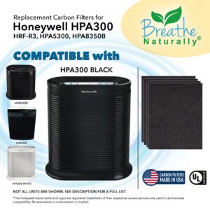 Breathe Naturally "R" Replacement Filters Compatible with Honeywell Air Purifier HPA300 or HRF-R3 Series - Activated Carbon Prefilter - Made in USA - 14"x17.2"x0.2" (Pack of 4 Carbon Prefilters)