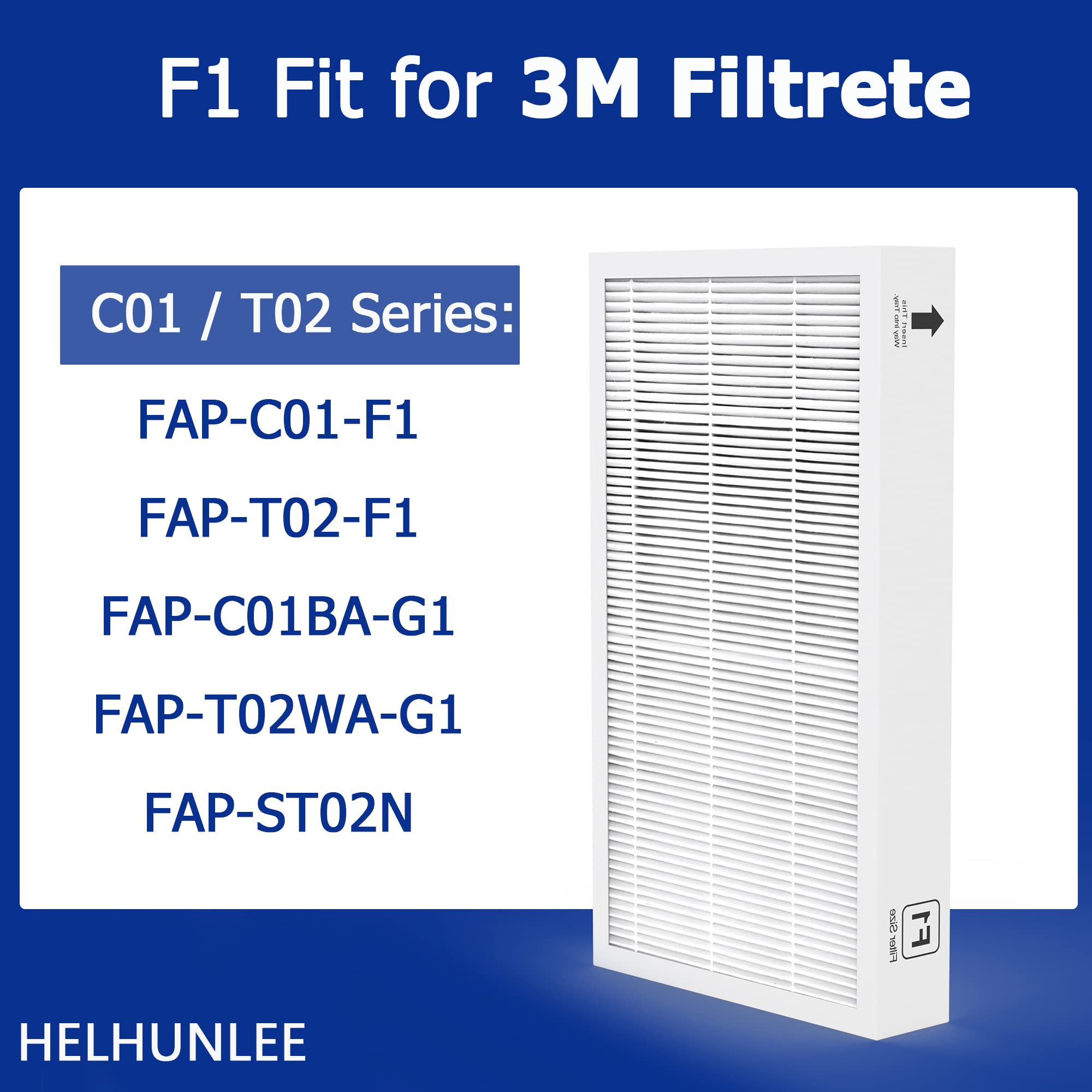 HELHUNLEE F1 4-Pack H13 HEPA Filter Replacement, Fit for 3M Filtrete C01 T02 Air Purifier, 4 Pack