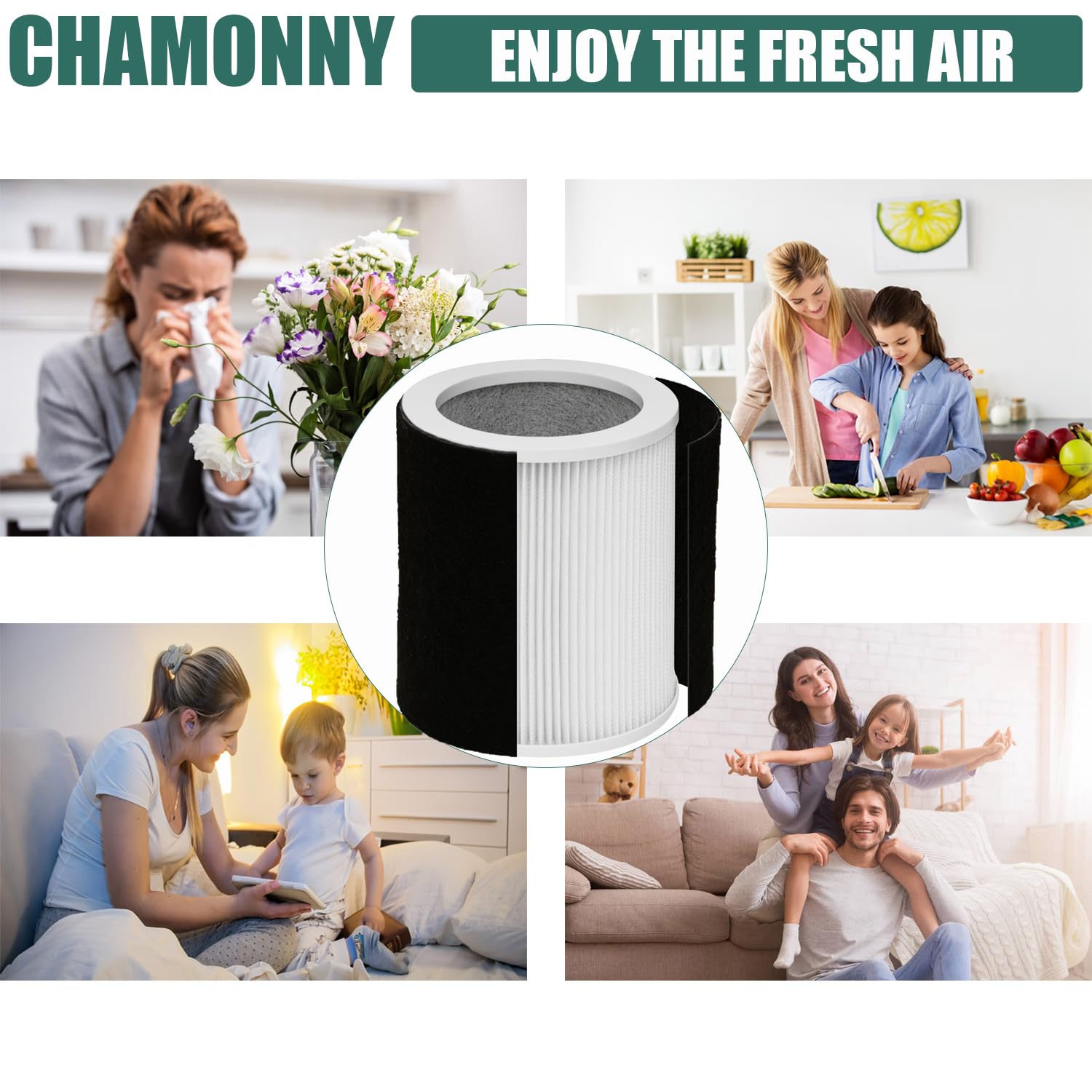 CHAMONNY H-HF400-VP Filter Replacement, Compatible with Hunter H-HF400-VP, H-PF400 and Hunter HP400 Cylindrical Tower Air Purifier, 1 True HEPA Filter + 4 Pre-Carbon Filters