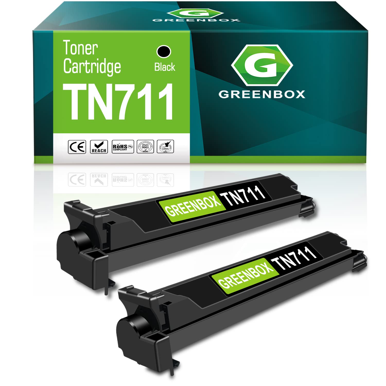 GREENBOX Compatible TN711 Black Toner Replacement for Konica Minolta TN711 A3VU130 Toner for Minolta Bizhub C654 C654e C754 C754e (2 Black, High Yeild)