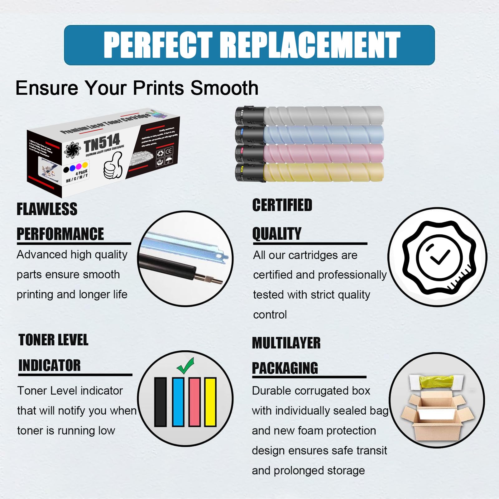 RIOMAN TN514 Toner Cartridge Compatible with Chip Replacement for Konica Minolta High Yield Compatible for Konica Minolta Bizhub C458 C558 C658 Toner Printers Combo Pack