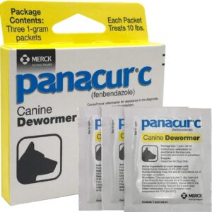 panacur c canine dewormer treatment three 1-gram packets, each packet treats 10 lbs