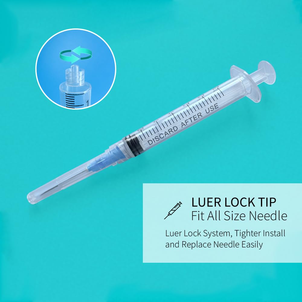 10 Pack 3ml Syringes with Needle - 23G, 1.0 inch Needle Luer Lock Syringe Individually Packaged (3ml, 10)