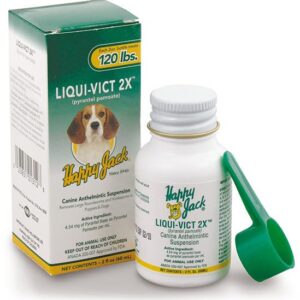 Happy Jack Liqui-Vict 2X Liquid Dog Dewormer for Large, Medium & Small Breeds (2 oz), Wormer Removes 2 Types of Roundworms & 2 Types of Hookworms, for Puppies to Seniors to Lactating Moms