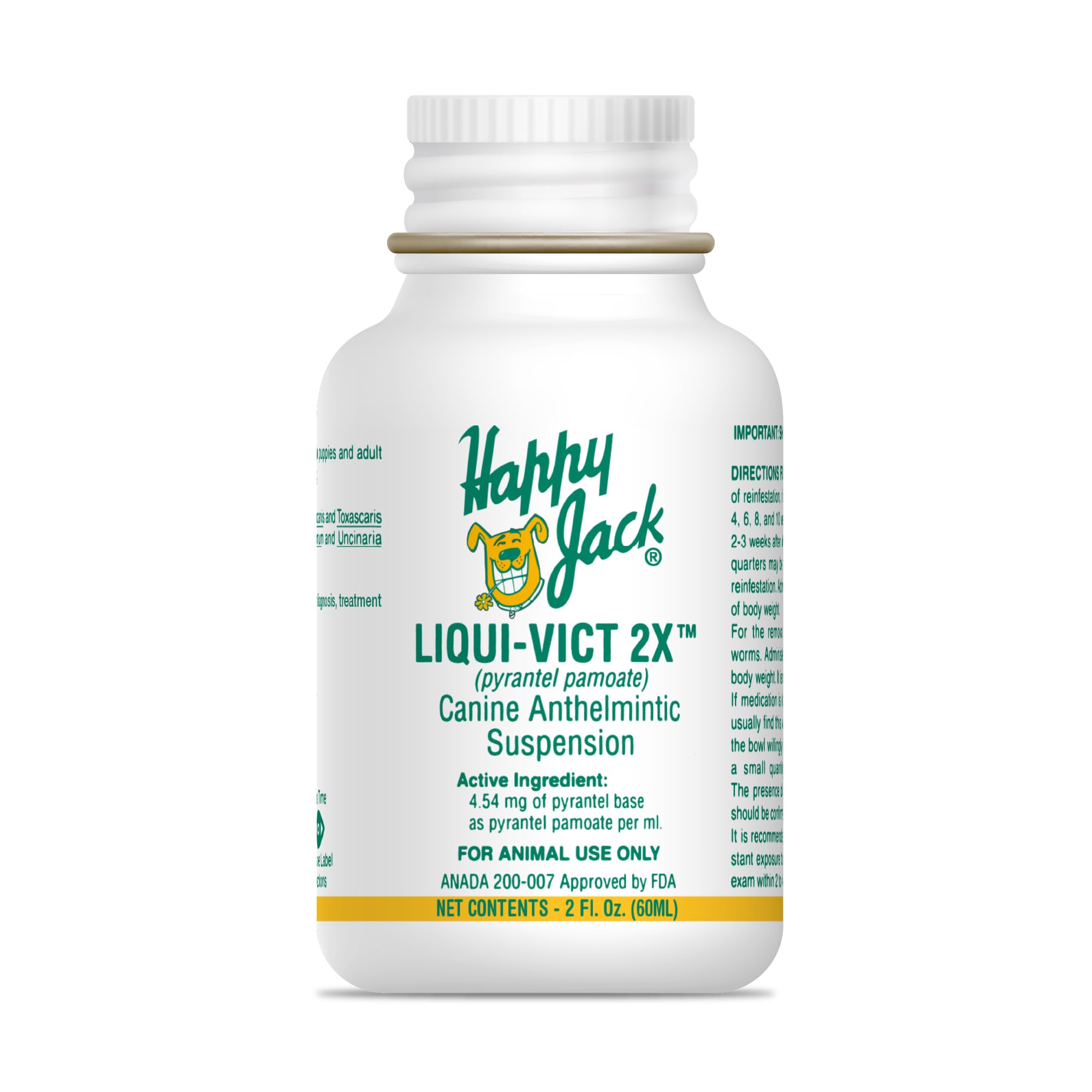 Happy Jack Liqui-Vict 2X Liquid Dog Dewormer for Large, Medium & Small Breeds (2 oz), Wormer Removes 2 Types of Roundworms & 2 Types of Hookworms, for Puppies to Seniors to Lactating Moms