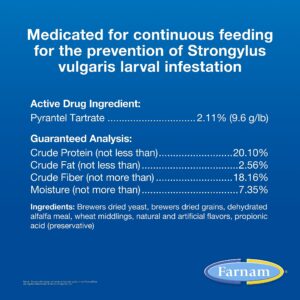 Farnam Pyrantel Care Daily Horse Dewormer 2.11% (Pyrantel Tartrate) for Horses of All Ages, Equine Anthelmintic, Continuous Protection Against Small Stronglyes, Ascardis and Pinworms, 50 lbs