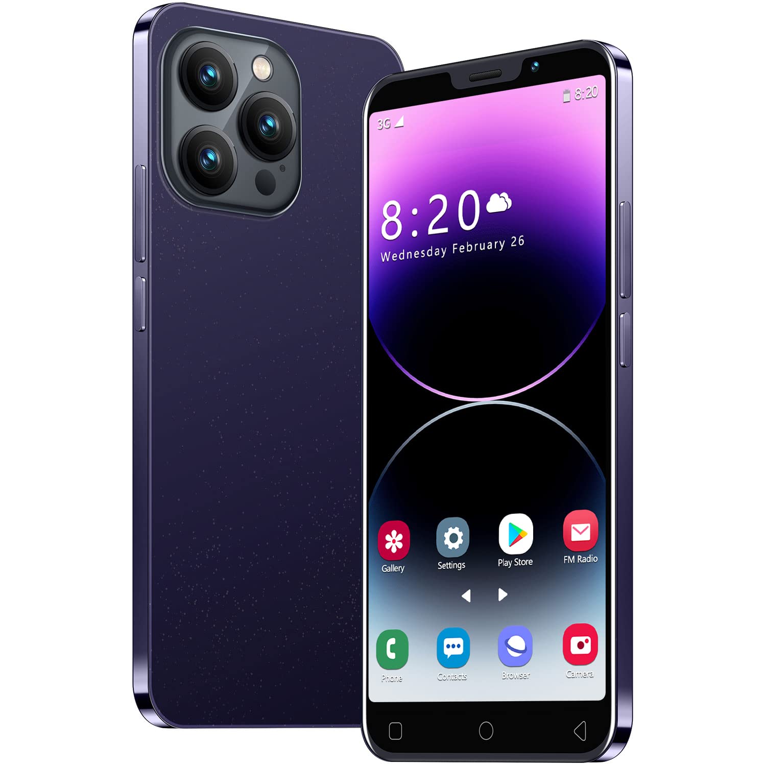 PrzSay Cheap Mobile Phone, 5.0" IPS Display, Android 9.0, Dual SIM, Dual Cameras, 1GB RAM+16GB ROM (Expandable to 128GB), Support: WiFi, Bluetooth, GPS 3G Smartphone (i14Pro-Purple)