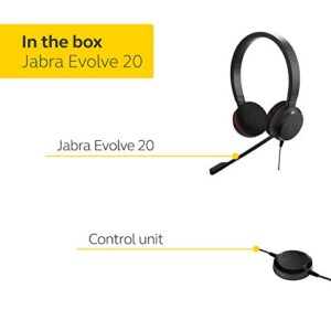 Jabra Evolve 20 UC Wired Headset, Stereo Professional Telephone Headphones for Greater Productivity, Superior Sound for Calls and Music, USB Connection, All Day Comfort Design