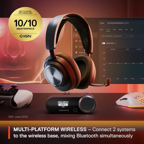 SteelSeries Arctis Nova Pro Wireless Multi-System Gaming Headset - Premium Hi-Fi Drivers - Active Noise Cancellation - Infinity Power System - Stealth Retractable Mic - PC, PS5/PS4, Switch, Mobile