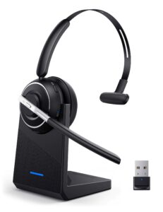 prancybt bluetooth headset, wireless headset with microphone for pc, v5.2 computer headset with noise cancelling mic, usb dongle, charging base & mute button for work, cell phones, computer (black)