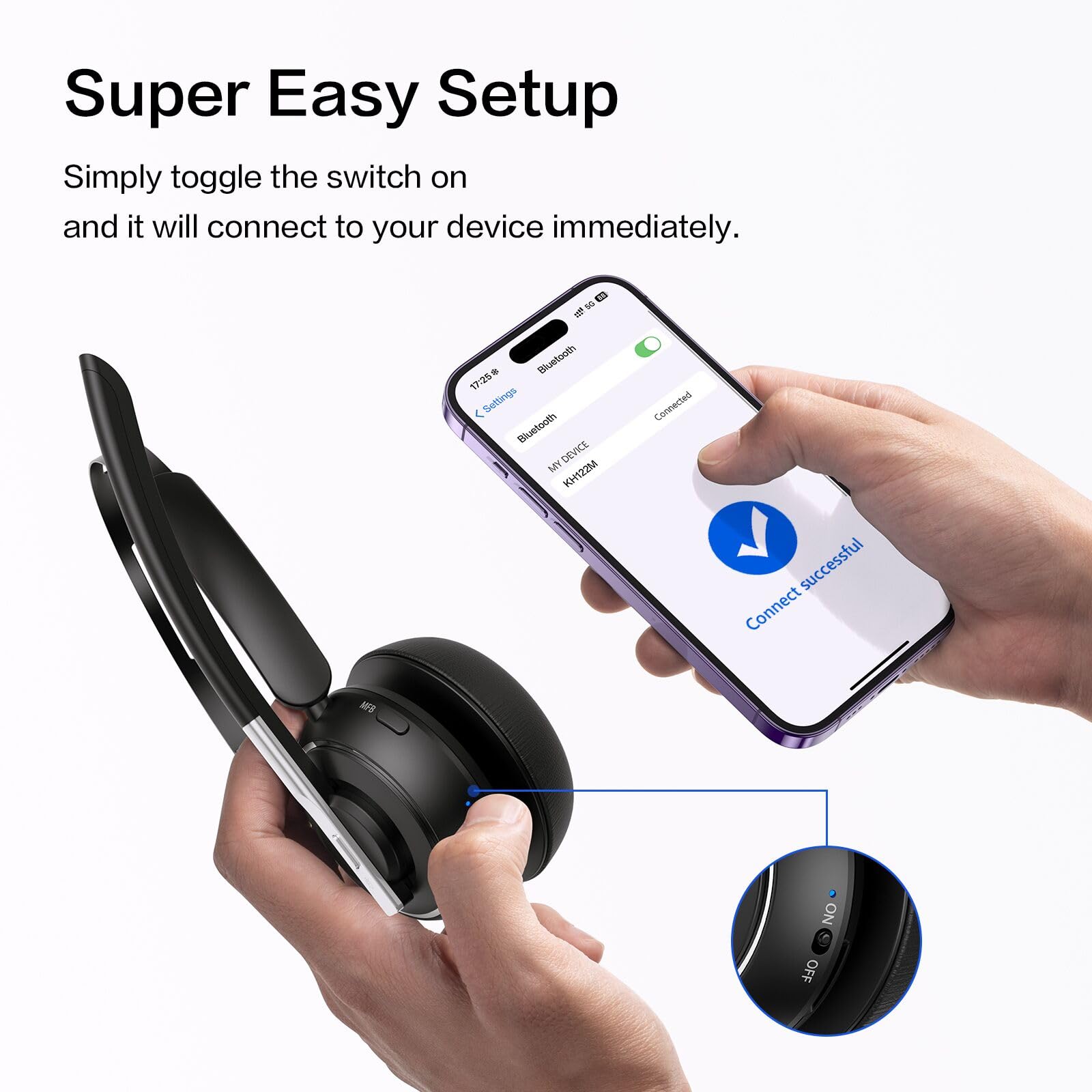 PrancyBt Bluetooth Headset, Wireless Headset with Microphone for PC, V5.2 Computer Headset with Noise Cancelling Mic, USB Dongle, Charging Base & Mute Button for Work, Cell Phones, Computer (Black)