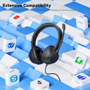 LEVN Headset with Mic, USB Headset with Microphone, Computer Headset with Noise Cancelling Microphone for Laptop PC, Mute in-line Controls, Wired Headset for Work from Home/Open Office/Call Cente