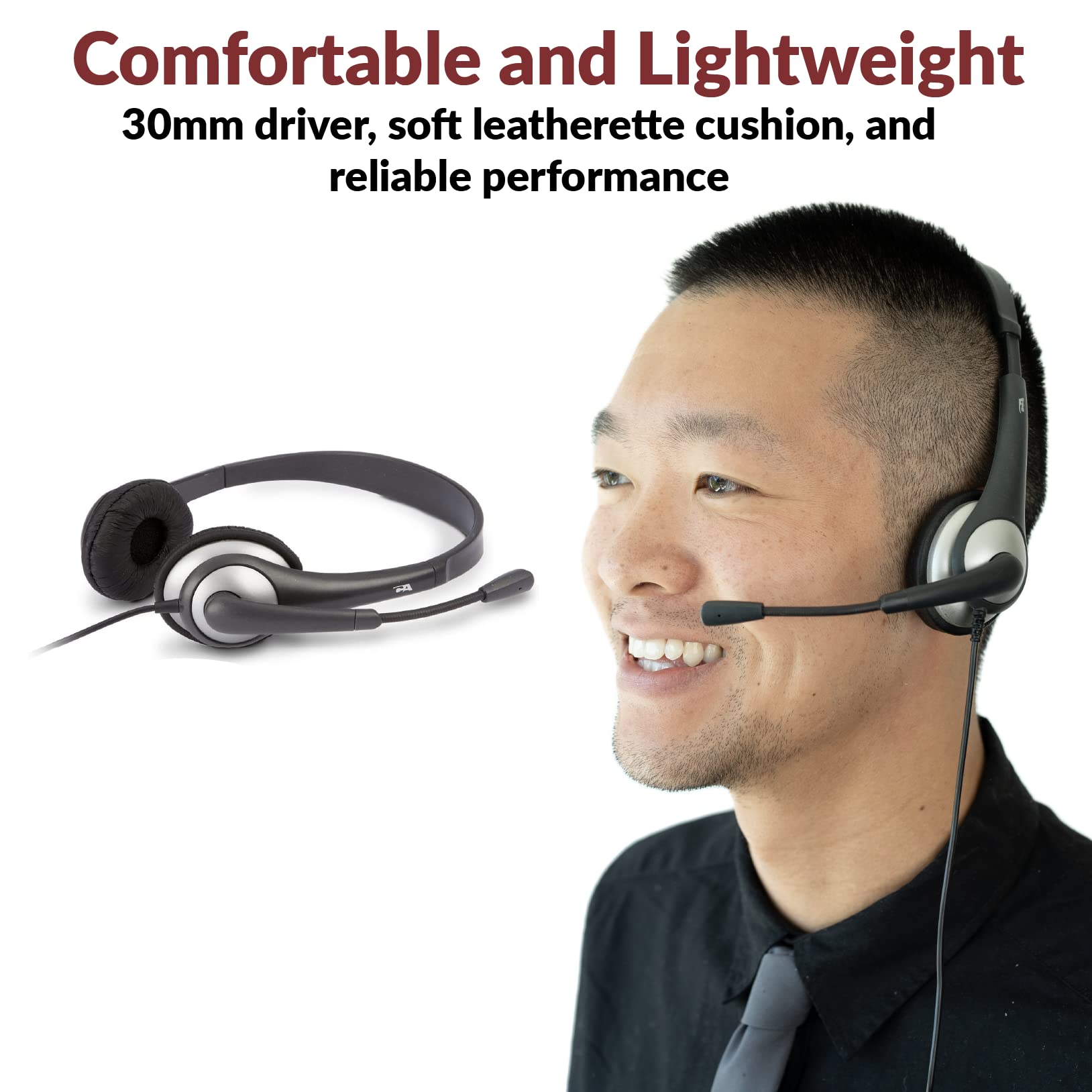 Cyber Acoustics Stereo Headset (AC-204), 3.5mm Stereo & Y-Adapter, Home, K12 School Classroom and Education