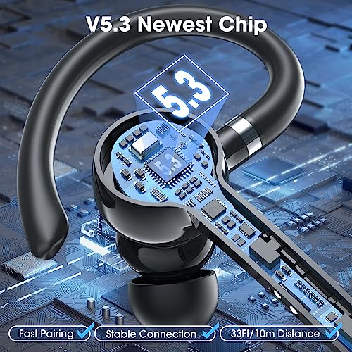 Ngsod Bluetooth Headset Wireless Earpiece with Built-in Mic 400mAh Display Charging Case 55H Playtime, V5.3 Bluetooth Earpiece for Cell Phone Computer, Hand-Free Headphones for Trucker Work