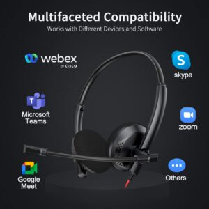 NUBWO HW03 Headset with Microphone for PC，3.5mm Jack，Volume Control，Wired Computer Headset for Zoom Skype,for Office,Business, Call Center