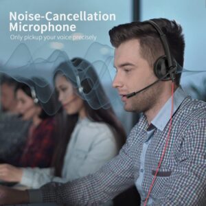 NUBWO HW03 Headset with Microphone for PC，3.5mm Jack，Volume Control，Wired Computer Headset for Zoom Skype,for Office,Business, Call Center