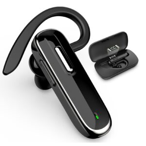 Jinreoo Bluetooth Earpiece for Cell Phones, V5.1 Wireless Headset Handfree with Battery Charging Case Built-in Microphone for iPhone Android Driver/Business/Office