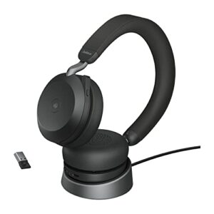 Jabra Evolve2 75 PC Wireless Headset with Charging Stand and 8-Mic Technology - Dual Foam Stereo Headphones with Advanced Active Noise Cancelling, USB-A Bluetooth Adapter and MS Compatibility - Black