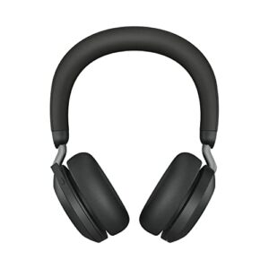 jabra evolve2 75 pc wireless headset with charging stand and 8-mic technology - dual foam stereo headphones with advanced active noise cancelling, usb-a bluetooth adapter and ms compatibility - black