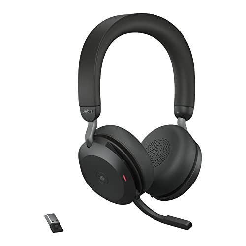 Jabra Evolve2 75 PC Wireless Headset with Charging Stand and 8-Mic Technology - Dual Foam Stereo Headphones with Advanced Active Noise Cancelling, USB-A Bluetooth Adapter and MS Compatibility - Black