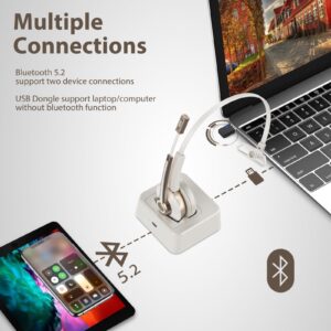 Wireless Headset with Microphone,Trucker Bluetooth headset V5.2 with AI Noise Canceling Mic&USB Dongle, Wireless Headphones with Charging Base and Mute Function for Computer/Phone/Office/Skype