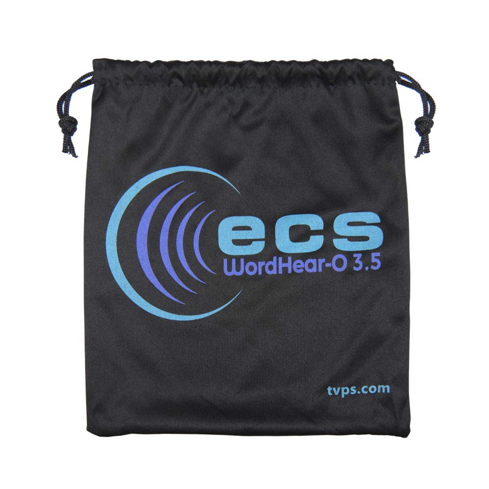 ECS WordHear-O 3.5mm transcription headset, in-line volume control, under chin, 10' cord with clothing clip, 3 extra pair extra of ear sponges, computer and transcribing headphones