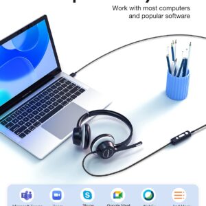 KONNAO USB Headset with Microphone, 3.5mm Wired Computer Headsets with Noise Cancelling Microphone, Stereo Headphones with MIC for PC, in Line Controls, Work Headset for Skype Zoom Tablet Laptop