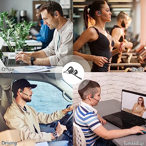 BANIGIPA Bluetooth Headset with Removable Microphone, Noise Cancelling Wireless Headset for Phones Laptop Computer PC, Open Ear Headphones for Office Meeting Running Cycling Driving Working-12 Hrs