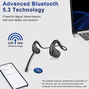 BANIGIPA Bluetooth Headset with Removable Microphone, Noise Cancelling Wireless Headset for Phones Laptop Computer PC, Open Ear Headphones for Office Meeting Running Cycling Driving Working-12 Hrs