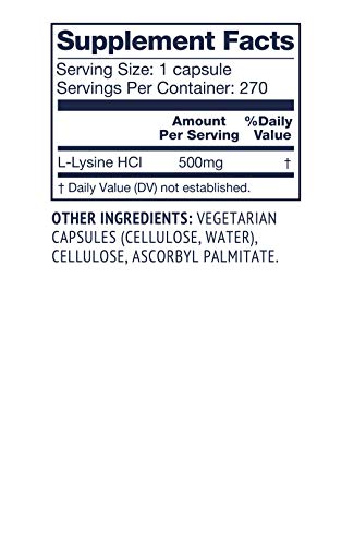 Vimergy L-Lysine 500MG Capsules, 270 Servings – Essential Amino Acid – Supports Immune System, Healthy Skin, Muscles, Bone & Tissue – Vegetarian, Non-GMO, No Gluten, Kosher (270 count)