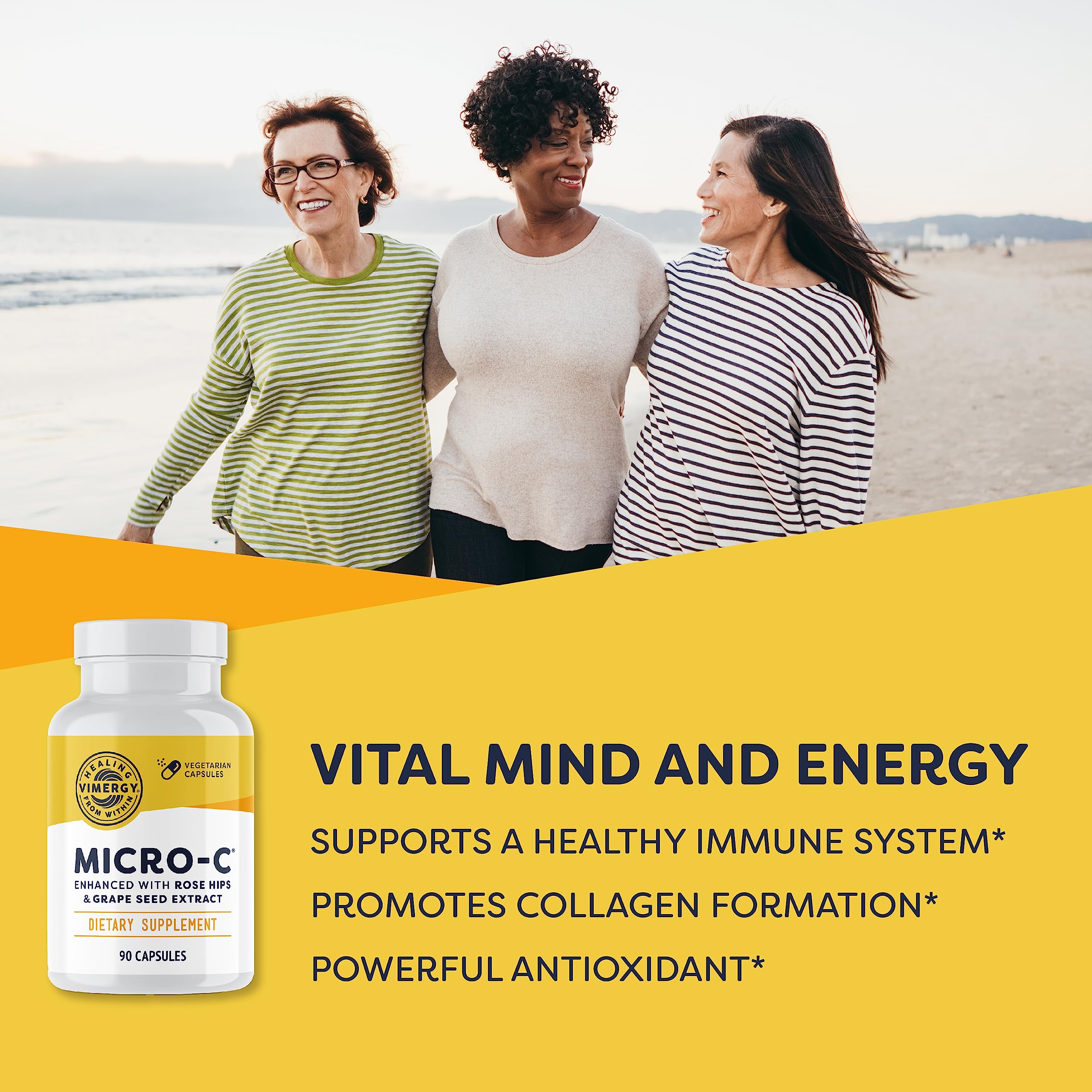 Vimergy Micro-C ®, Trial Size - 90 Servings – 500mg All-Natural Buffered Vitamin C Capsules with Rose HIPS, Rutin, Grape Seed & Acerola Fruit Extract - Supports a Healthy Immune System & Skin Health