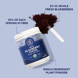 Vimergy USDA Organic Wild Blueberry Supplement Powder, 62 Servings – Natural Wild Blueberries - Fruit Powder for Smoothies, Juices, Fruit Bowls – Low-Bush, Non-GMO, Gluten-Free, Vegan, Paleo (250g)