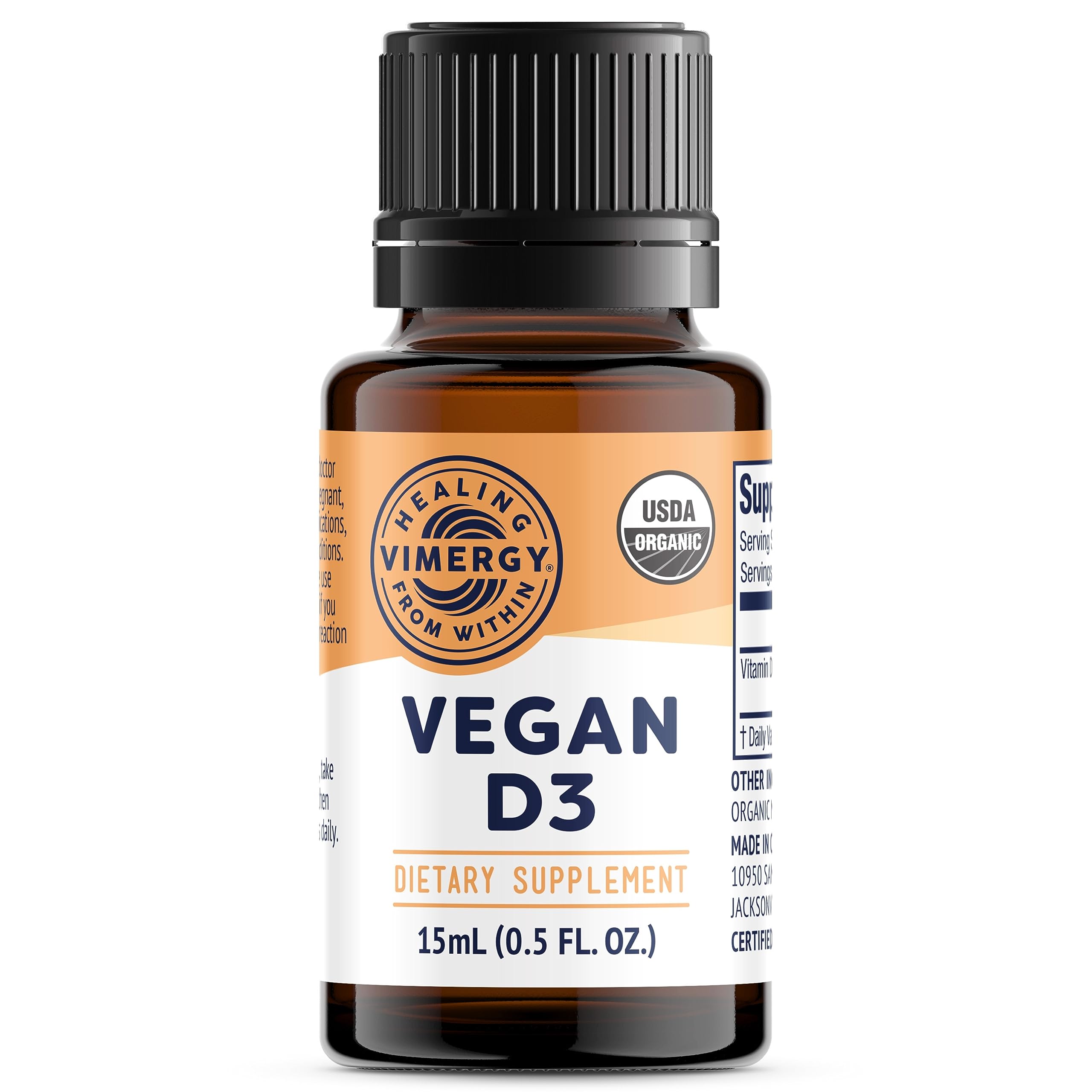 Vimergy USDA Organic Vegan Vitamin D3 Extract, 96 Servings – Supports Strong Bones & Healthy Immune System – Alcohol Free Liquid Vitamin D3 Drops - Gluten-Free, Non-GMO, Kosher, Vegan & Paleo (15 ml)