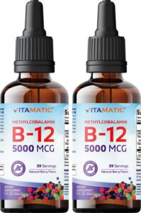 vitamatic 2 packs fast acting liquid vitamin b12 5000 mcg (methylcobalamin) - natural berry flavor - sublingual supplement - faster absorption - 2 oz