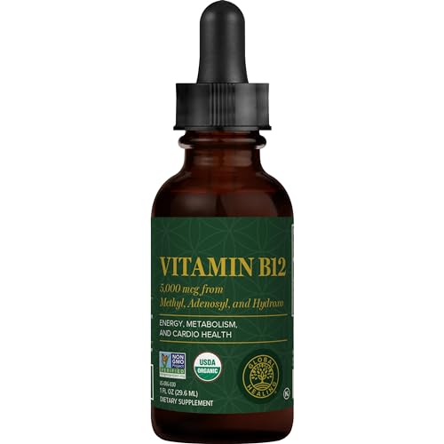 Global Healing Vitamin B12 Sublingual 5000 mcg Organic Liquid Supplement, Methylcobalamin, Adenosylcobalamin, Hydroxo Long-Lasting Energy and Healthy Metabolism - Vegan B12 Vitamins (1 Oz)