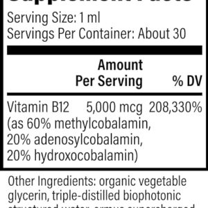 Global Healing Vitamin B12 Sublingual 5000 mcg Organic Liquid Supplement, Methylcobalamin, Adenosylcobalamin, Hydroxo Long-Lasting Energy and Healthy Metabolism - Vegan B12 Vitamins (1 Oz)