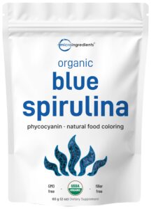 organic blue spirulina powder (phycocyanin extract), 60 servings - no fishy smell, 100% vegan protein from blue-green algae, natural luminous food coloring for smoothies, baking, drinks & cooking