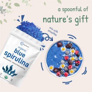 Organic Blue Spirulina Powder (Phycocyanin Extract), 60 Servings - No Fishy Smell, 100% Vegan Protein from Blue-Green Algae, Natural Luminous Food Coloring for Smoothies, Baking, Drinks & Cooking