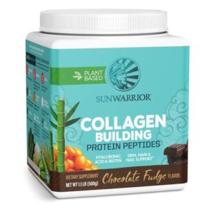 sunwarrior vegan collagen building powder protein peptide with biotin vitamin c hyaluronic acid for hair skin nail dairy free gluten free | chocolate