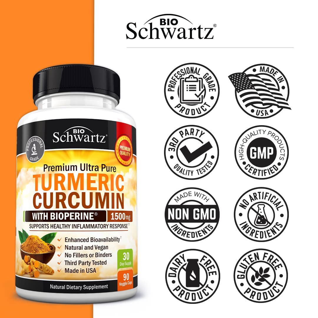 Turmeric Curcumin with Black Pepper Extract 1500mg - High Absorption Ultra Potent Turmeric Supplement with 95% Curcuminoids and BioPerine - Non GMO Turmeric Capsules for Joint Support - 90 Capsules